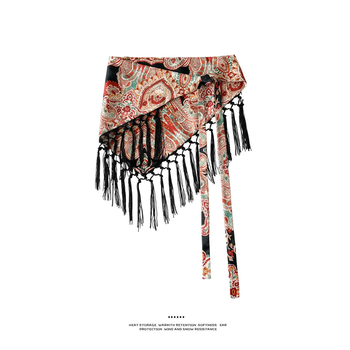 Tassel Tie Waist Seal Printed Triangle Scarf Women Spring Summer Fashion Skirt Panel Bohemian Layering Waistband Accessory