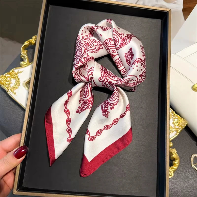2025 New Fashion 70X70cm Women's Scarf Silk Paisley Print Scarf Square Shawl Decorative Headband Neck Luxury Design Bandana