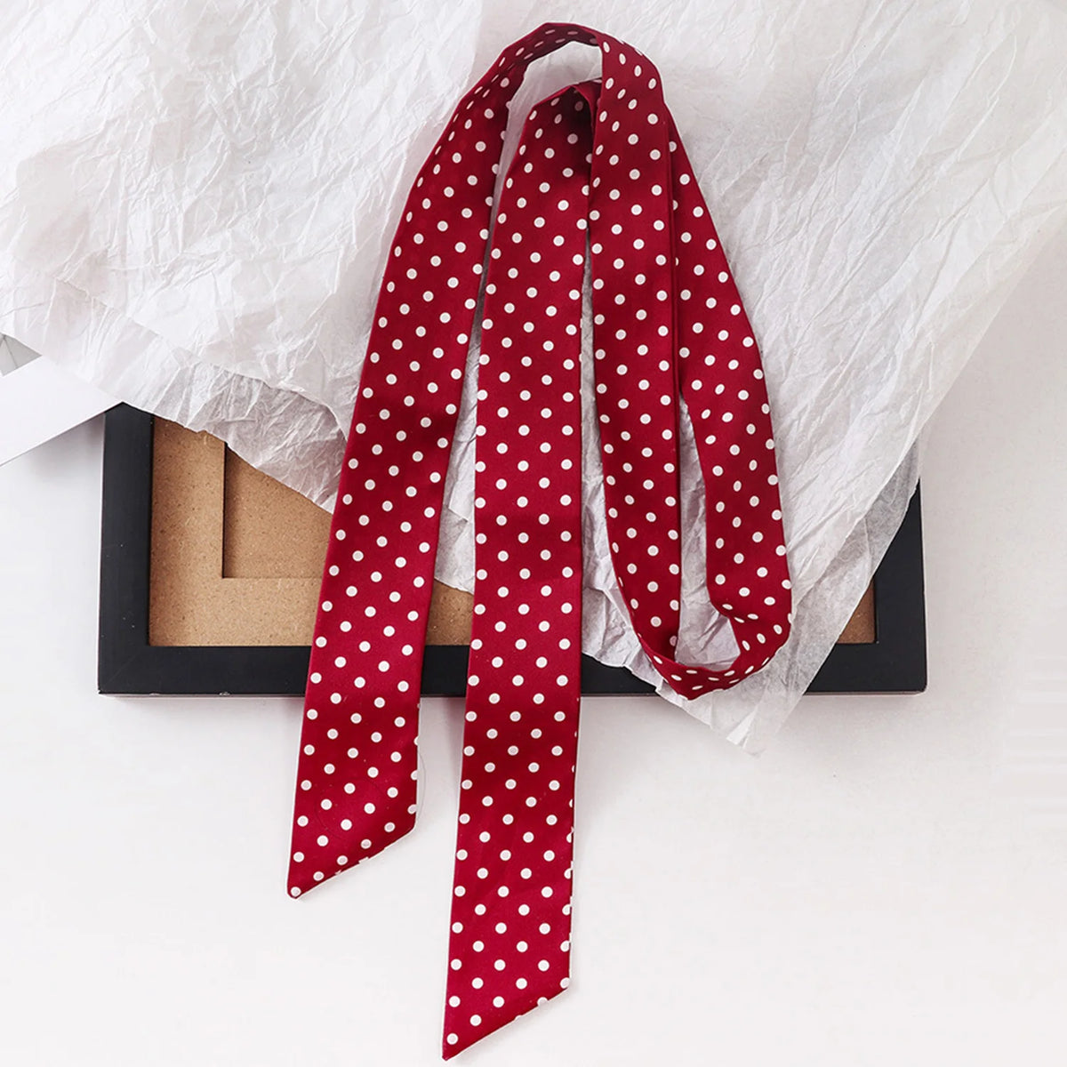 Women Narrow Long Scarf 150x4cm Polka Dot Tie Bag Ribbon Headband Choker Streamer Lady Accessories
