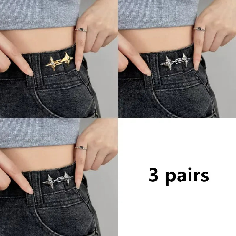 Temperament Four Pointed Star Waist Tightening Tool, Adjustable Waist Buckle, Fashionable Jeans, Fixed Waist Buckle
