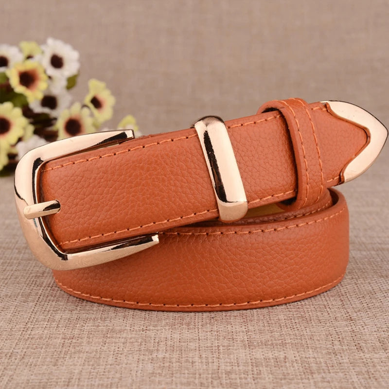 Fashion Women Leather Belts High Quality Gold Buckle Best Matching Dress Jeans Belts for Lady LB2146