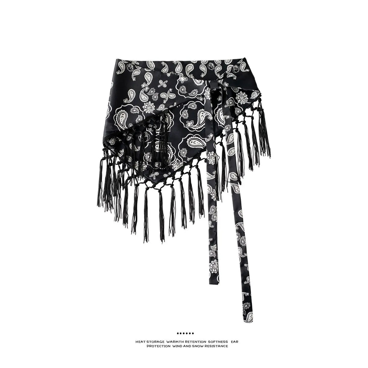Tassel Tie Waist Seal Printed Triangle Scarf Women Spring Summer Fashion Skirt Panel Bohemian Layering Waistband Accessory