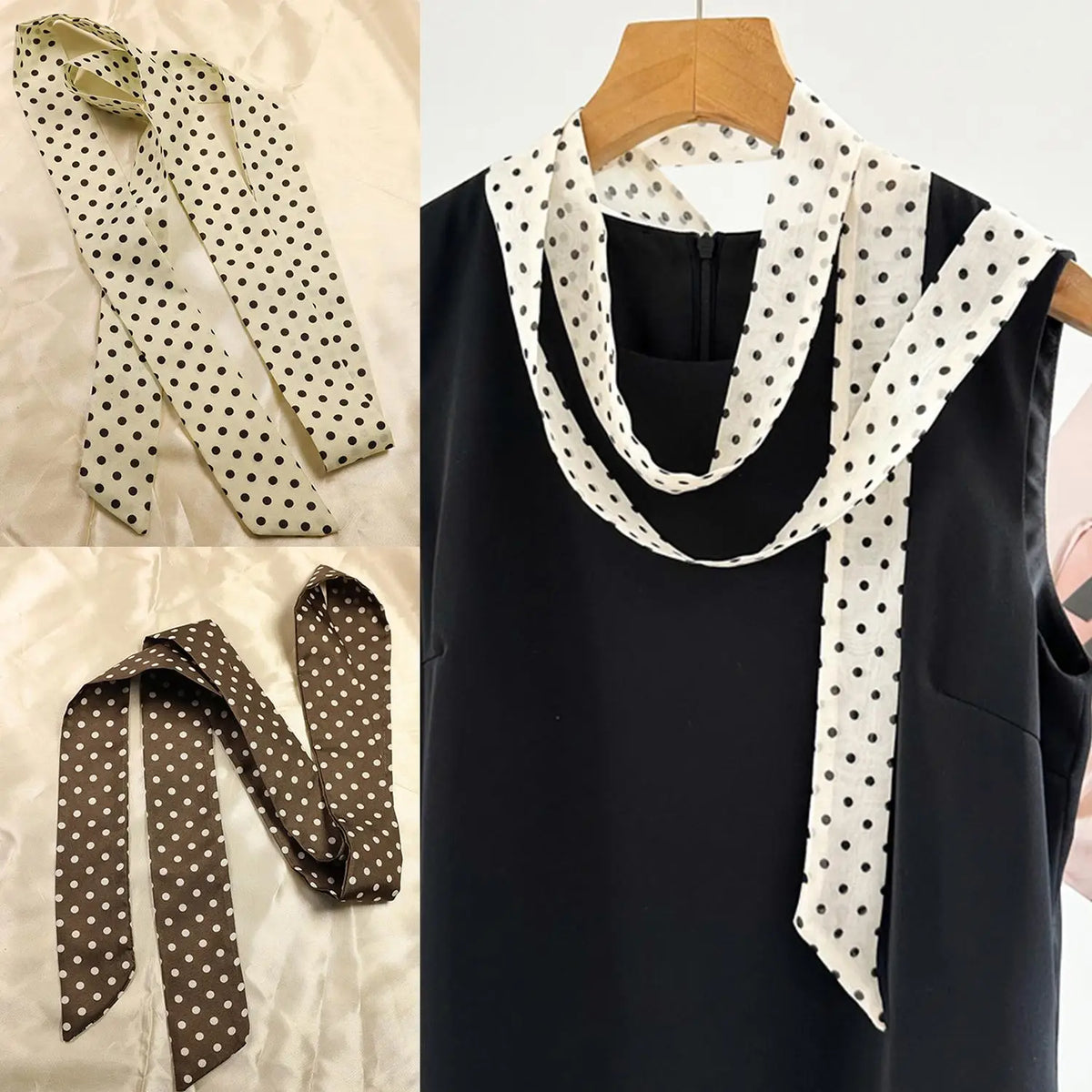 Women Narrow Long Scarf 150x4cm Polka Dot Tie Bag Ribbon Headband Choker Streamer Lady Accessories