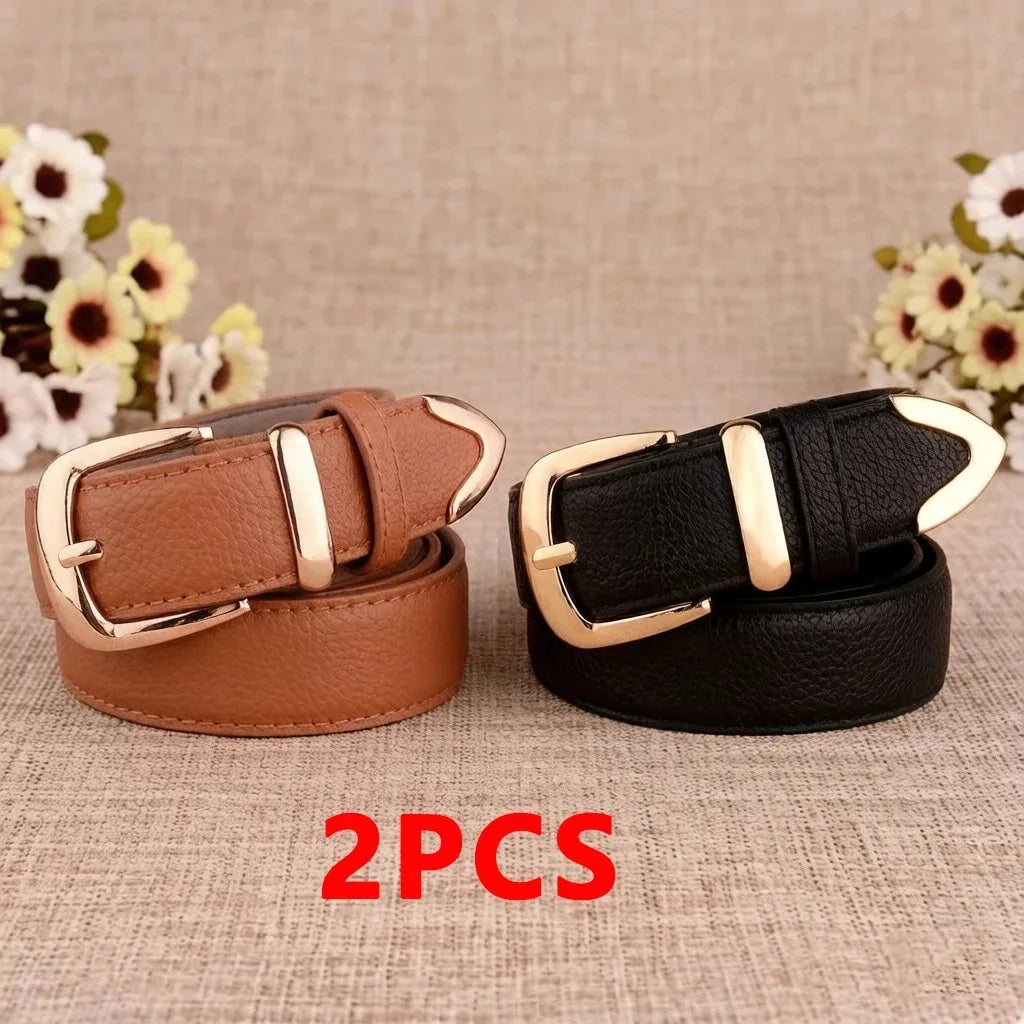 Fashion Women Leather Belts High Quality Gold Buckle Best Matching Dress Jeans Belts for Lady LB2146