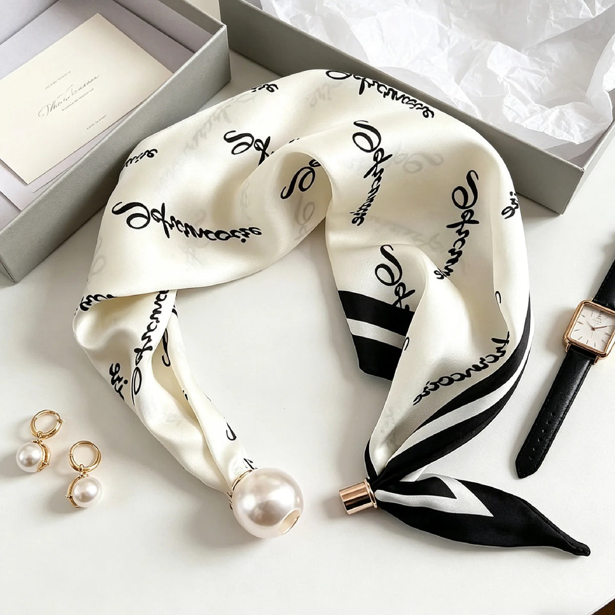 Luxury Knight Pearl Magnetic Scarf Women Summer Versatile Breathable Neckerchief Fashion Artistic Accessory Neck Wrap Scarves