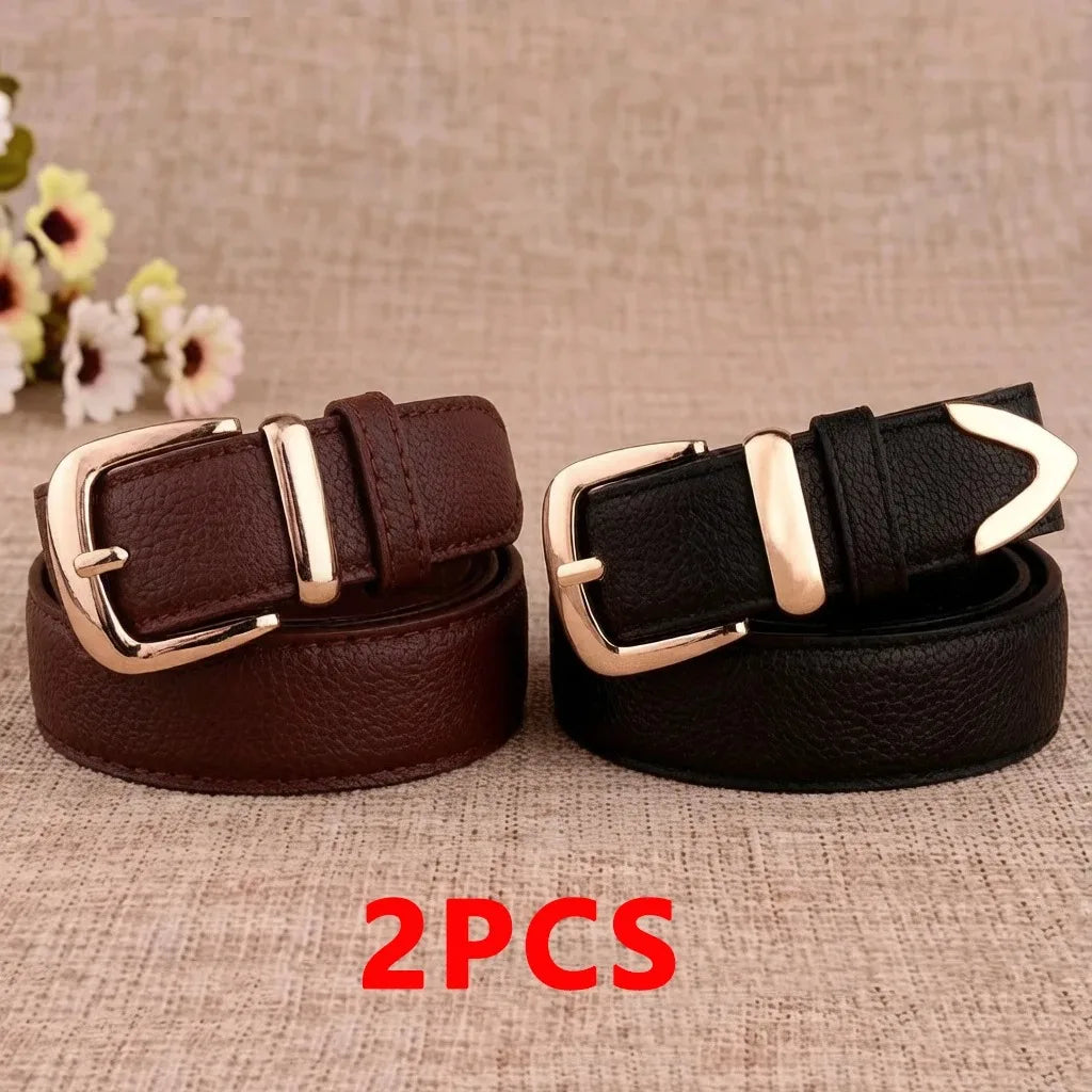 Fashion Women Leather Belts High Quality Gold Buckle Best Matching Dress Jeans Belts for Lady LB2146