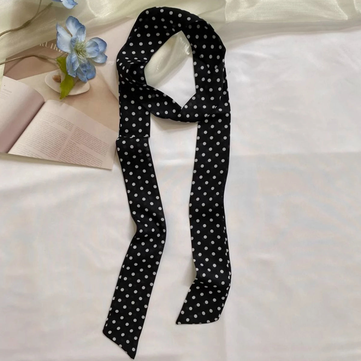 Women Narrow Long Scarf 150x4cm Polka Dot Tie Bag Ribbon Headband Choker Streamer Lady Accessories