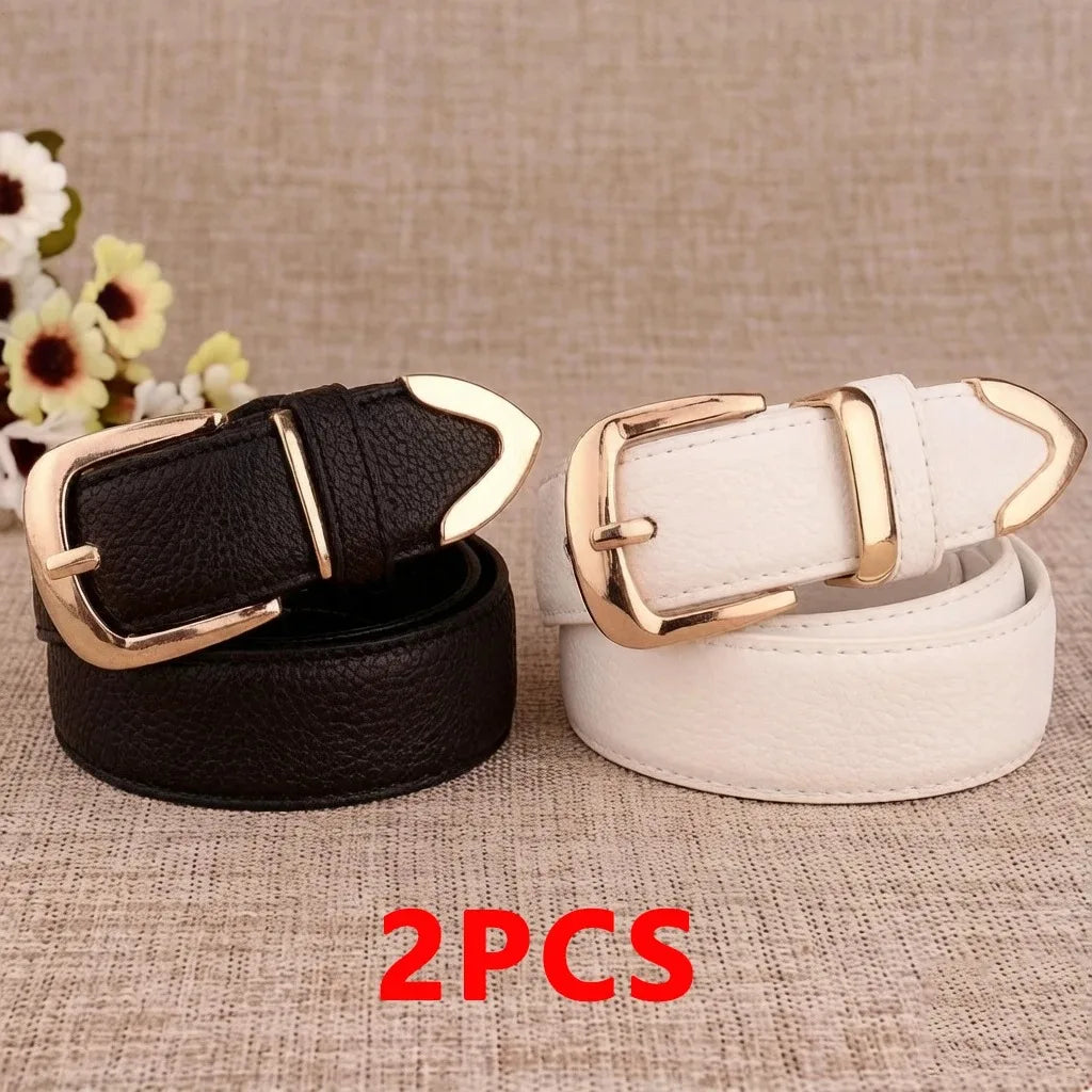 Fashion Women Leather Belts High Quality Gold Buckle Best Matching Dress Jeans Belts for Lady LB2146
