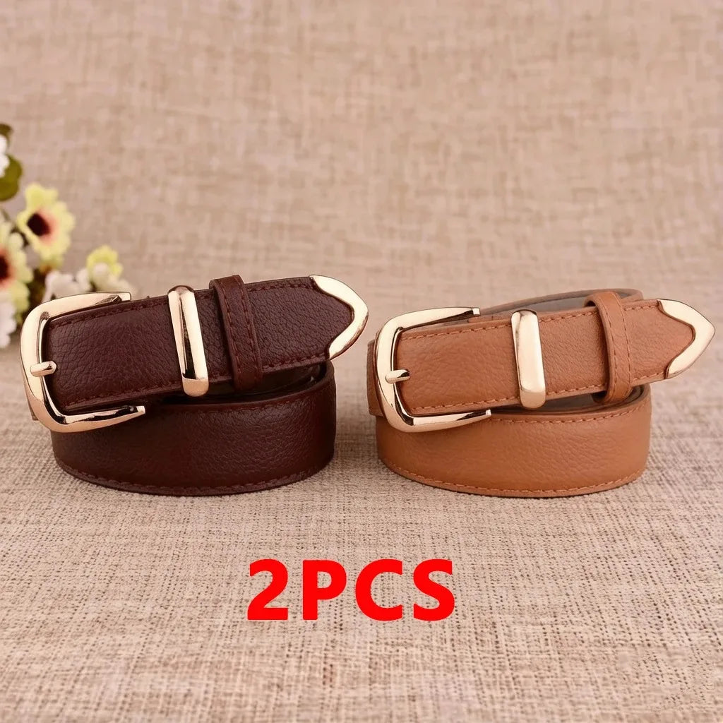 Fashion Women Leather Belts High Quality Gold Buckle Best Matching Dress Jeans Belts for Lady LB2146