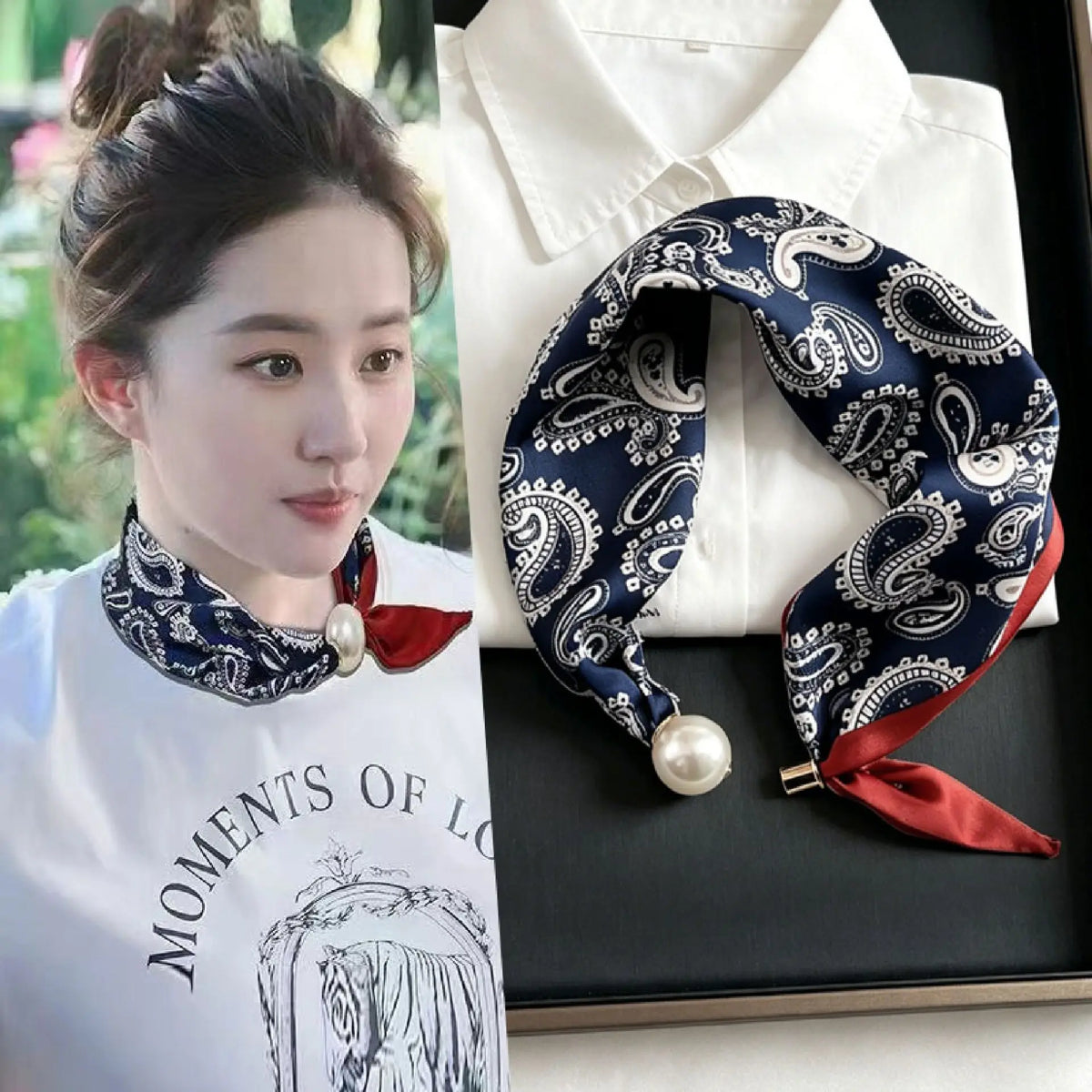 Luxury Knight Pearl Magnetic Scarf Women Summer Versatile Breathable Neckerchief Fashion Artistic Accessory Neck Wrap Scarves