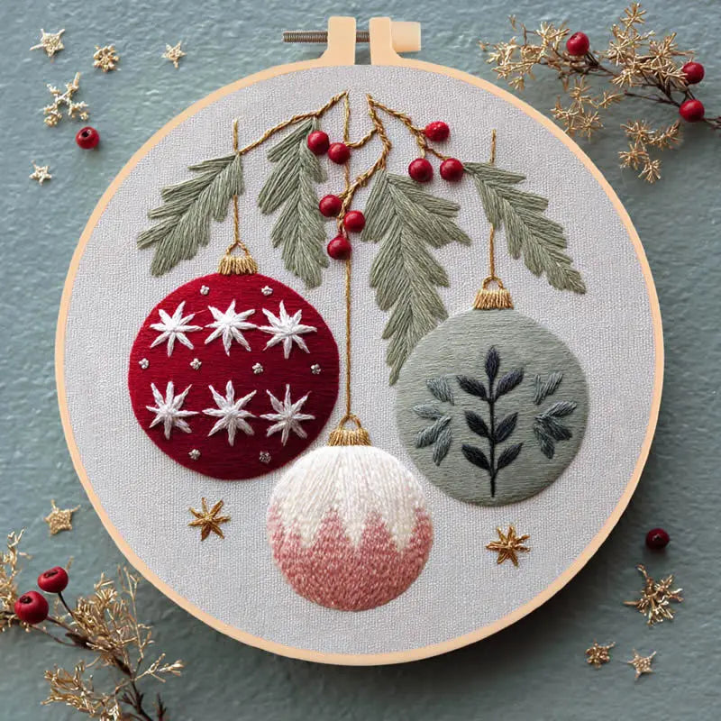 DIY Embroidery Christmas Tree Flower Wreath Winter Snow Cloth Hoop Threads Needles And English Instructions Kit Handmade Gift