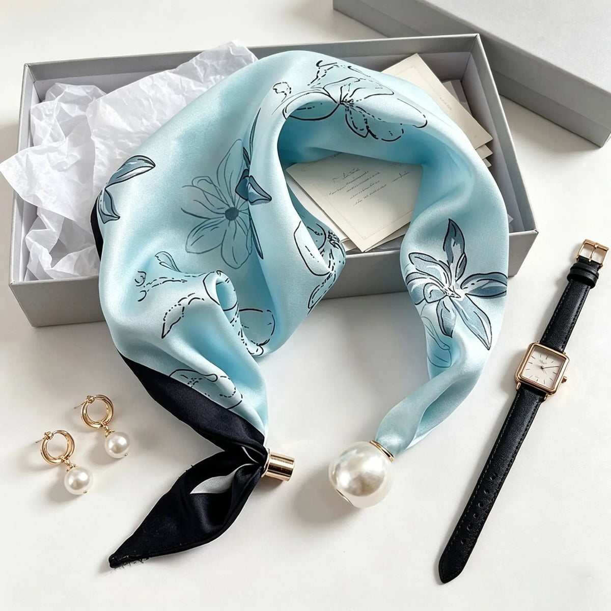 Luxury Knight Pearl Magnetic Scarf Women Summer Versatile Breathable Neckerchief Fashion Artistic Accessory Neck Wrap Scarves