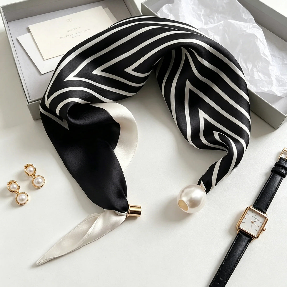 Luxury Knight Pearl Magnetic Scarf Women Summer Versatile Breathable Neckerchief Fashion Artistic Accessory Neck Wrap Scarves
