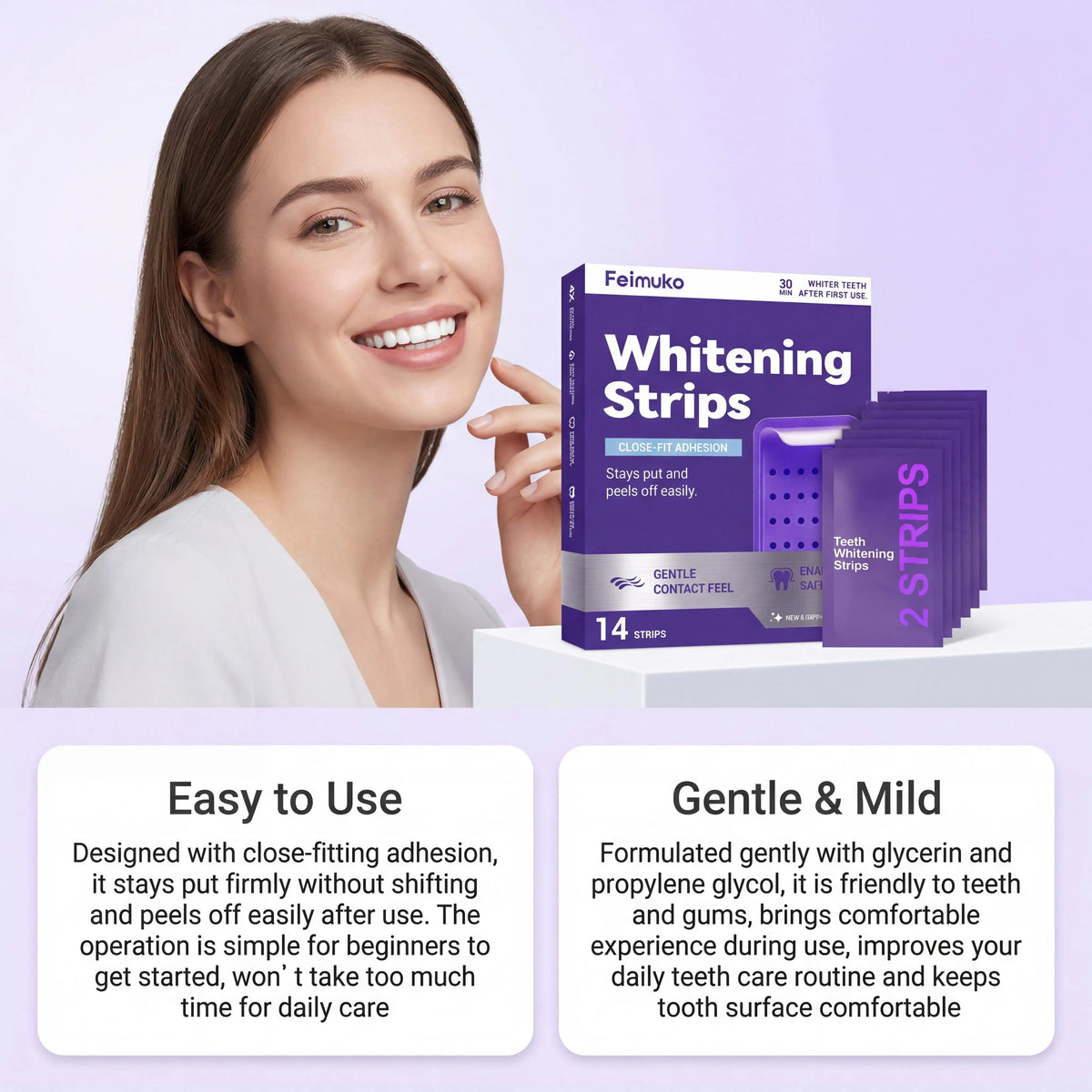 Purple Teeth Whitening Strips for Sensitive Teeth Remove Coffee Wine Smoking Stains Non Slip Improve Dental Yellowing Bright Smile Teeth Bleaching Strip