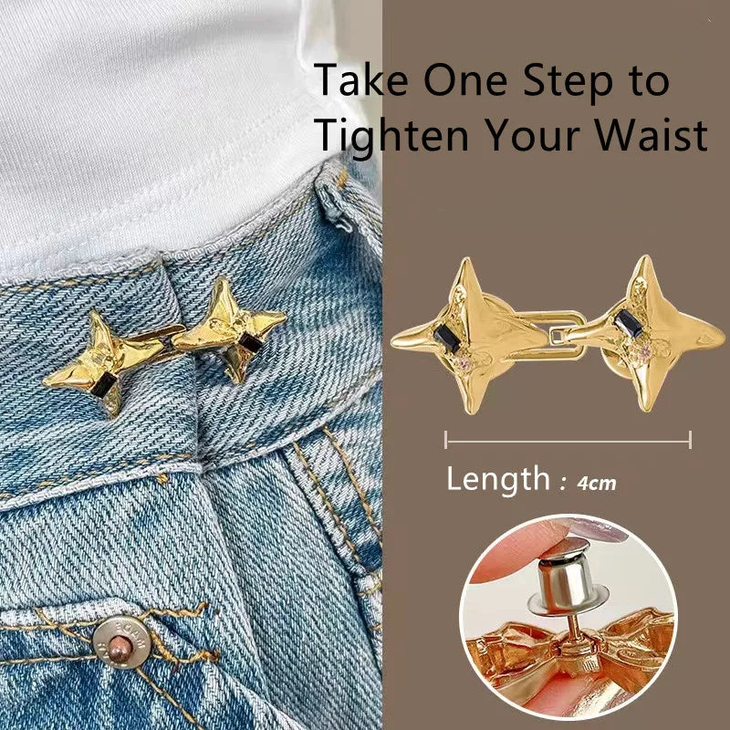 Temperament Four Pointed Star Waist Tightening Tool, Adjustable Waist Buckle, Fashionable Jeans, Fixed Waist Buckle
