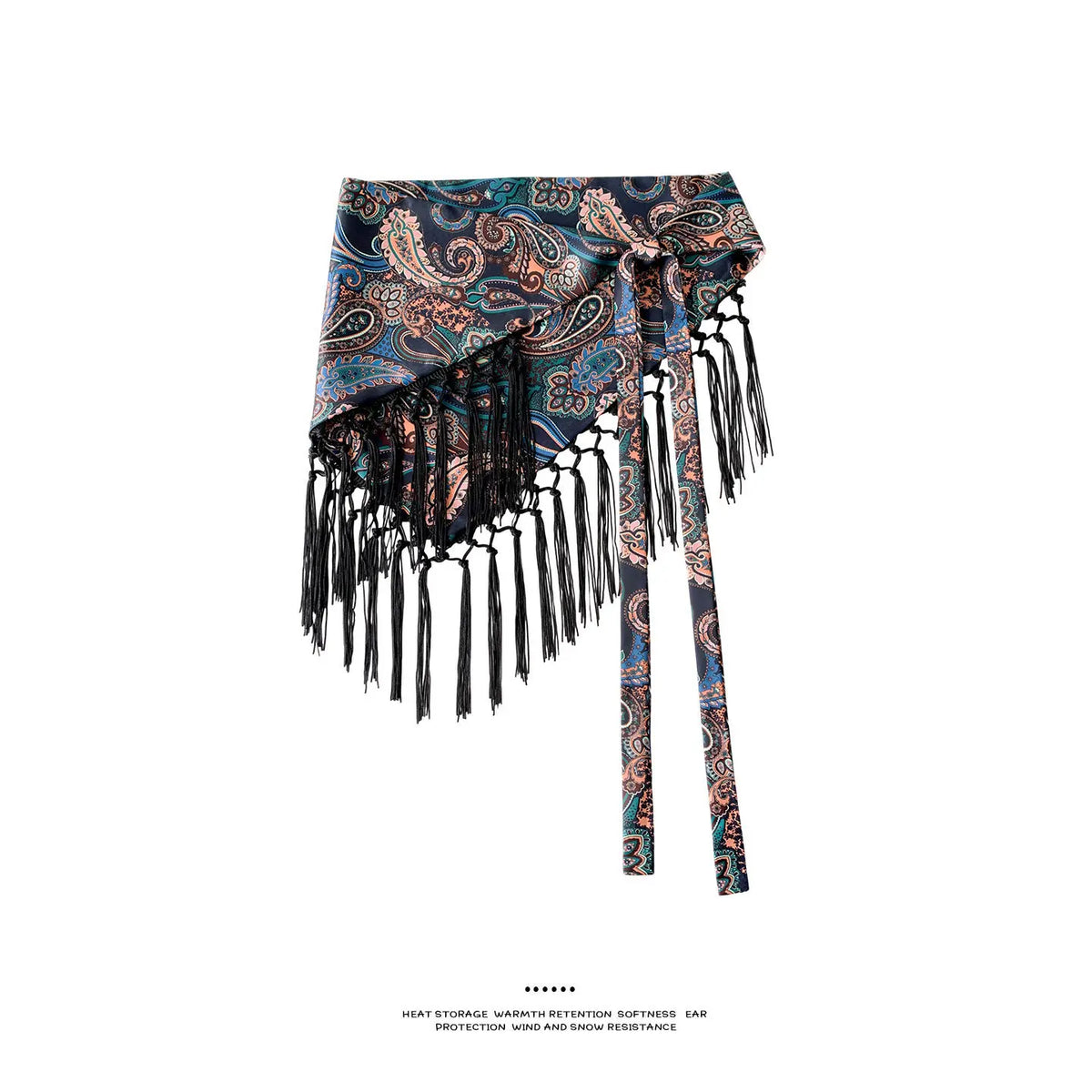 Tassel Tie Waist Seal Printed Triangle Scarf Women Spring Summer Fashion Skirt Panel Bohemian Layering Waistband Accessory
