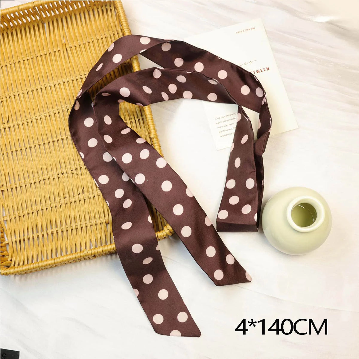 Women Narrow Long Scarf 150x4cm Polka Dot Tie Bag Ribbon Headband Choker Streamer Lady Accessories