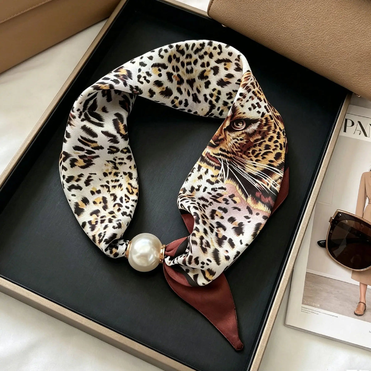 Luxury Knight Pearl Magnetic Scarf Women Summer Versatile Breathable Neckerchief Fashion Artistic Accessory Neck Wrap Scarves