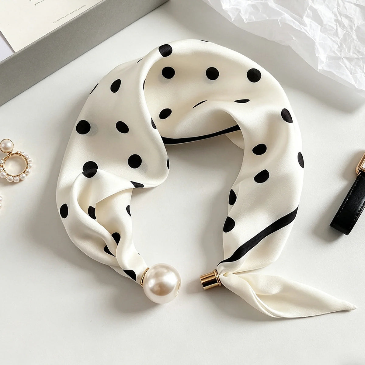 Luxury Knight Pearl Magnetic Scarf Women Summer Versatile Breathable Neckerchief Fashion Artistic Accessory Neck Wrap Scarves