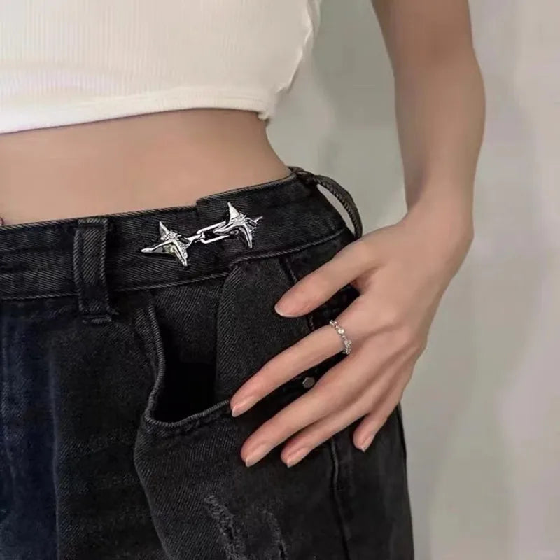 Temperament Four Pointed Star Waist Tightening Tool, Adjustable Waist Buckle, Fashionable Jeans, Fixed Waist Buckle
