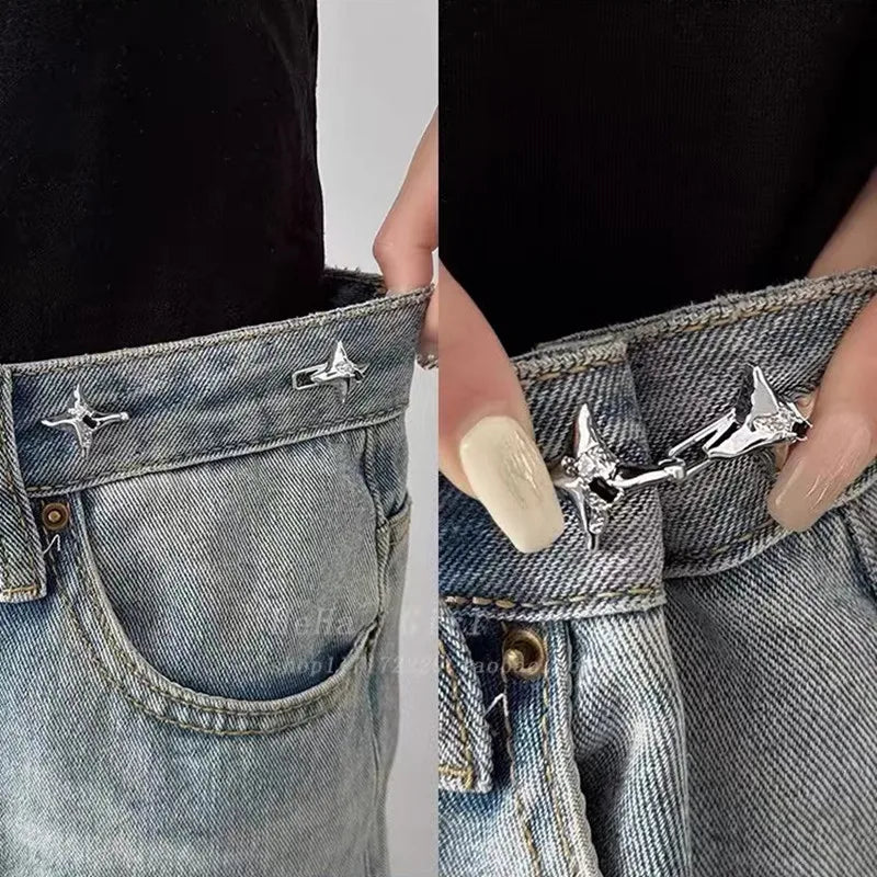 Temperament Four Pointed Star Waist Tightening Tool, Adjustable Waist Buckle, Fashionable Jeans, Fixed Waist Buckle