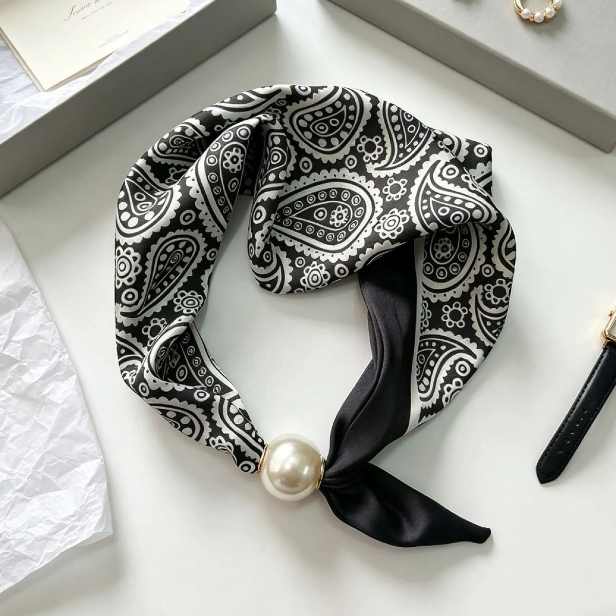 Luxury Knight Pearl Magnetic Scarf Women Summer Versatile Breathable Neckerchief Fashion Artistic Accessory Neck Wrap Scarves