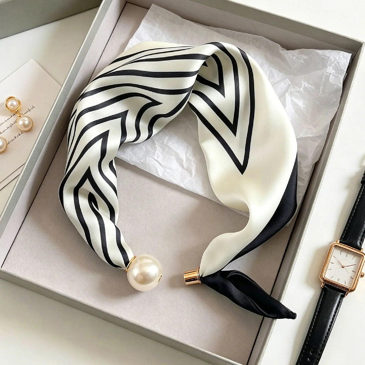 Luxury Knight Pearl Magnetic Scarf Women Summer Versatile Breathable Neckerchief Fashion Artistic Accessory Neck Wrap Scarves