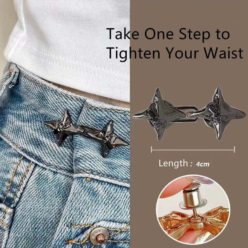 Temperament Four Pointed Star Waist Tightening Tool, Adjustable Waist Buckle, Fashionable Jeans, Fixed Waist Buckle