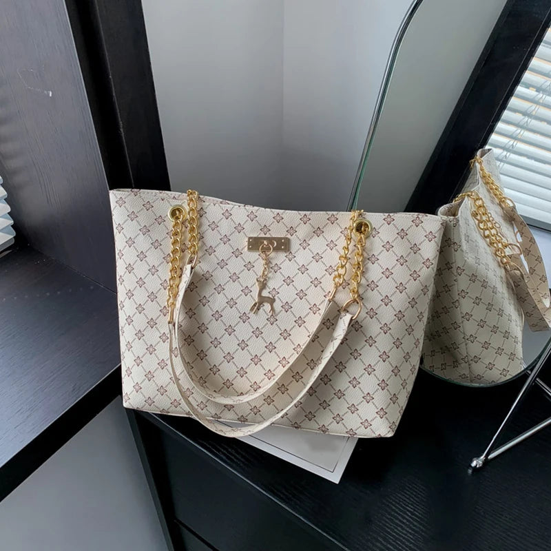 Women Luxury Design Tote Bag  Large Capacity Handbag Fashion Printing Shoulder Bag Trendy New Shopping Bag Purse