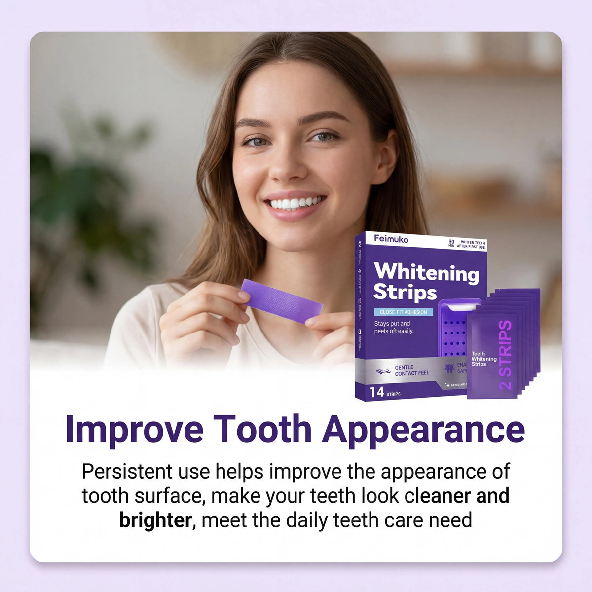 Purple Teeth Whitening Strips for Sensitive Teeth Remove Coffee Wine Smoking Stains Non Slip Improve Dental Yellowing Bright Smile Teeth Bleaching Strip